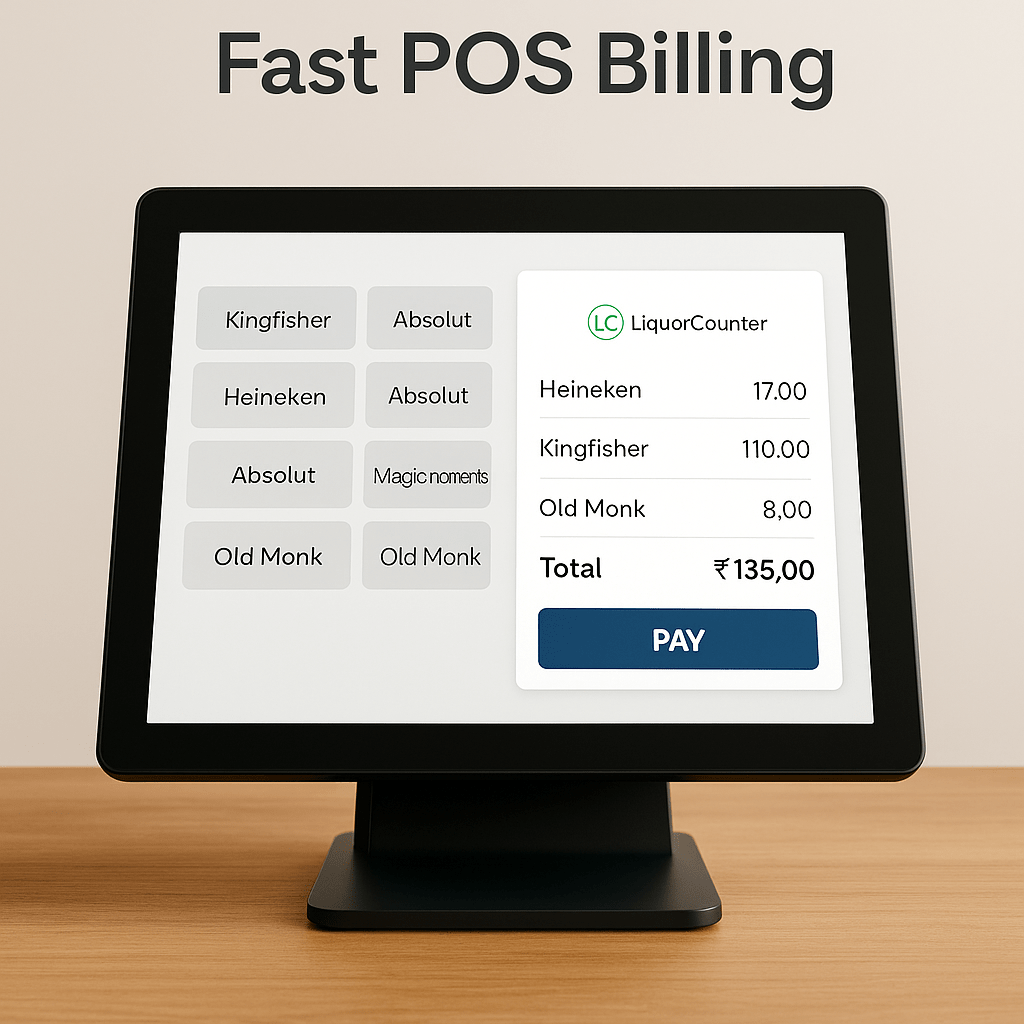 Fast POS billing screen for liquor stores